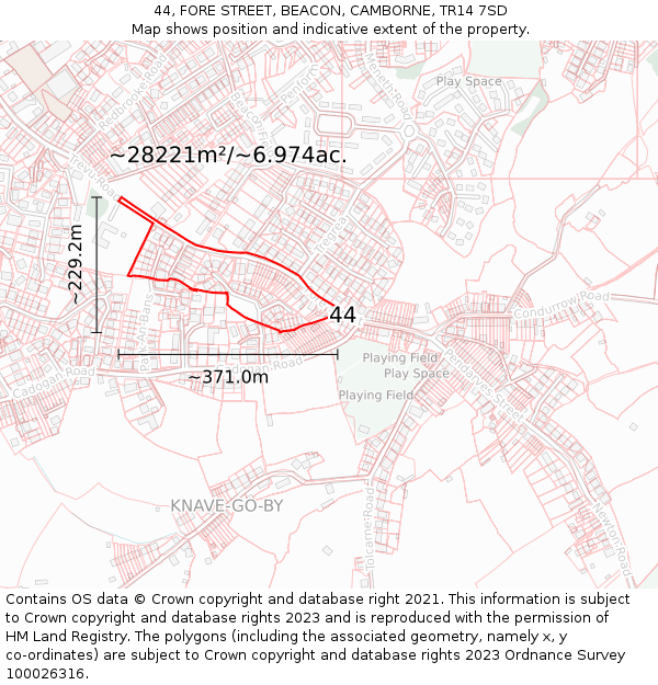 44, FORE STREET, BEACON, CAMBORNE, TR14 7SD: Plot and title map