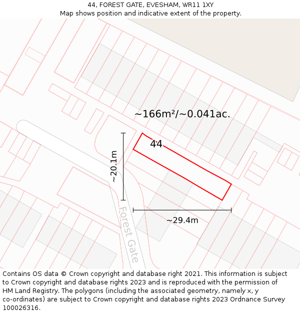 44, FOREST GATE, EVESHAM, WR11 1XY: Plot and title map