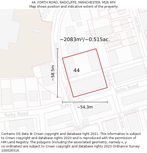 44, FORTH ROAD, RADCLIFFE, MANCHESTER, M26 4PX: Plot and title map