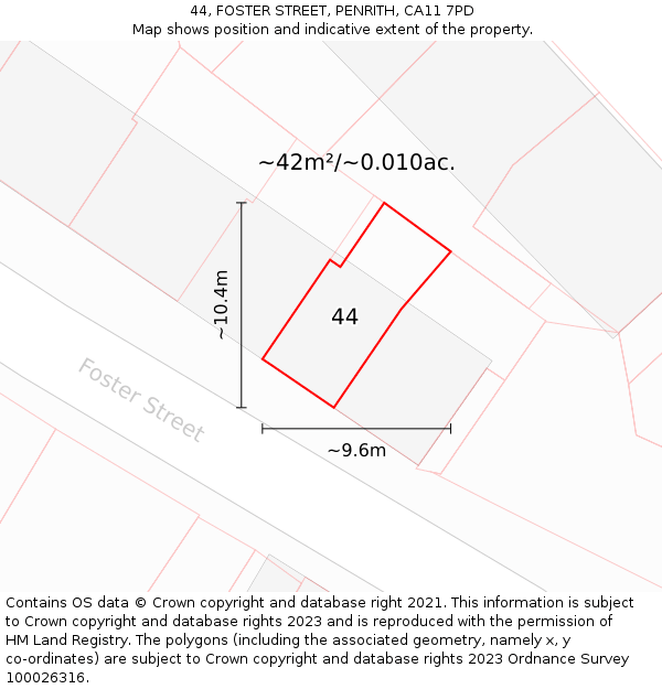 44, FOSTER STREET, PENRITH, CA11 7PD: Plot and title map