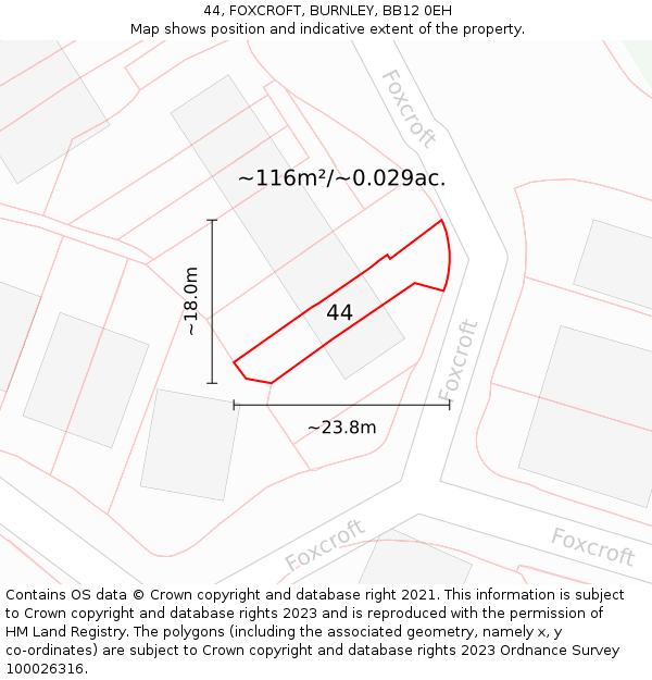 44, FOXCROFT, BURNLEY, BB12 0EH: Plot and title map