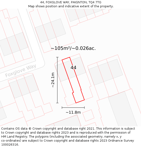 44, FOXGLOVE WAY, PAIGNTON, TQ4 7TG: Plot and title map