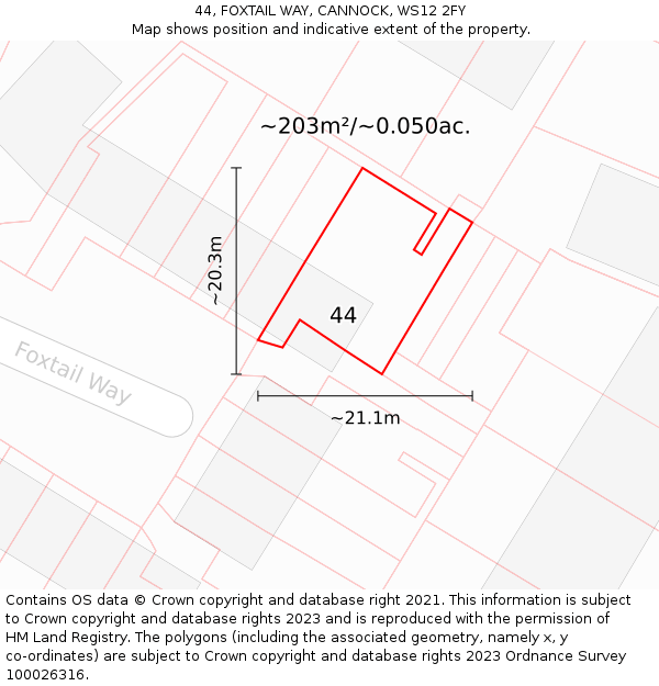 44, FOXTAIL WAY, CANNOCK, WS12 2FY: Plot and title map