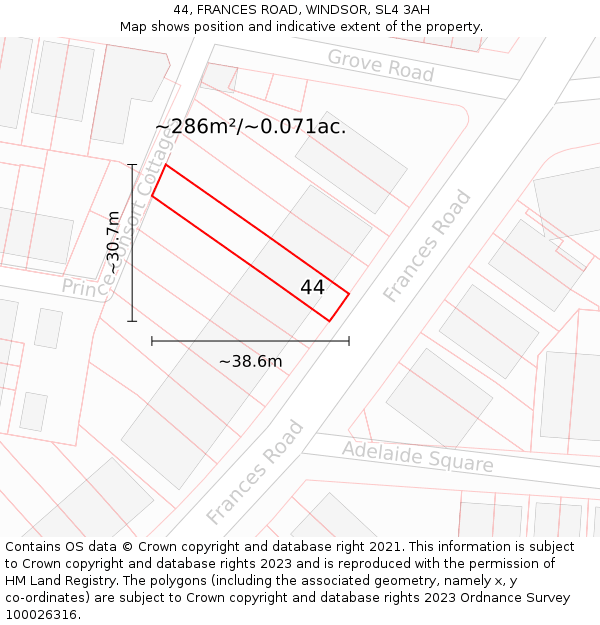 44, FRANCES ROAD, WINDSOR, SL4 3AH: Plot and title map