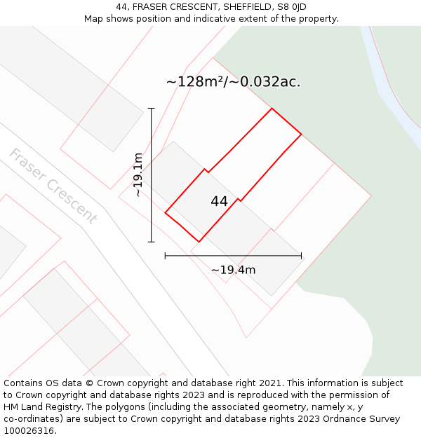 44, FRASER CRESCENT, SHEFFIELD, S8 0JD: Plot and title map