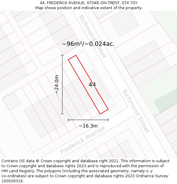 44, FREDERICK AVENUE, STOKE-ON-TRENT, ST4 7DY: Plot and title map
