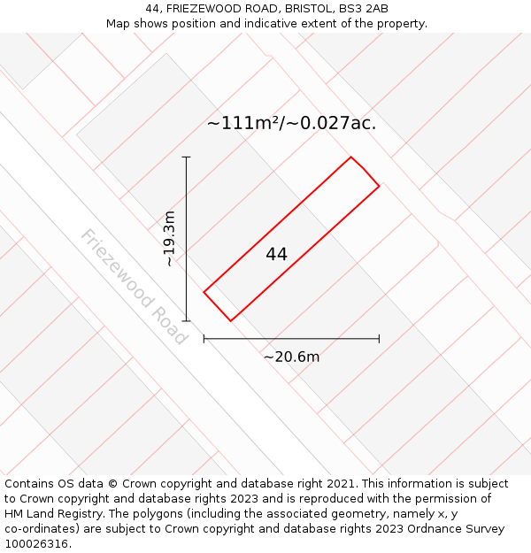 44, FRIEZEWOOD ROAD, BRISTOL, BS3 2AB: Plot and title map