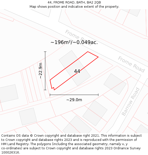 44, FROME ROAD, BATH, BA2 2QB: Plot and title map