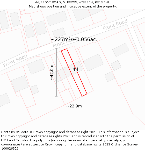 44, FRONT ROAD, MURROW, WISBECH, PE13 4HU: Plot and title map