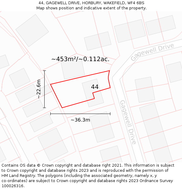 44, GAGEWELL DRIVE, HORBURY, WAKEFIELD, WF4 6BS: Plot and title map