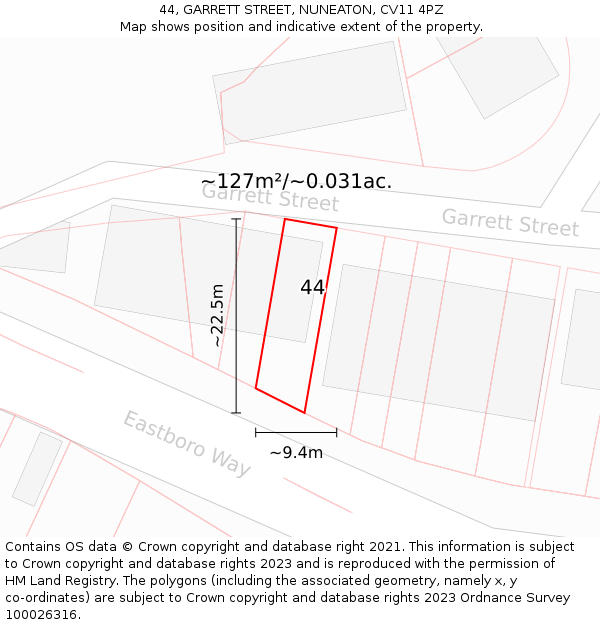 44, GARRETT STREET, NUNEATON, CV11 4PZ: Plot and title map
