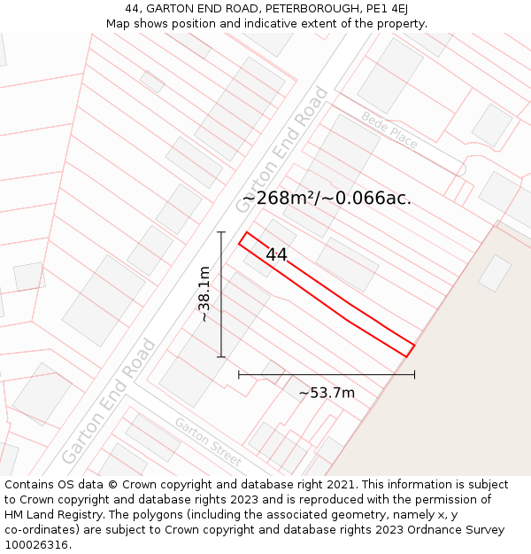44, GARTON END ROAD, PETERBOROUGH, PE1 4EJ: Plot and title map