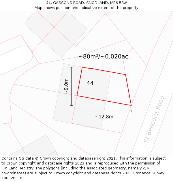 44, GASSONS ROAD, SNODLAND, ME6 5RW: Plot and title map