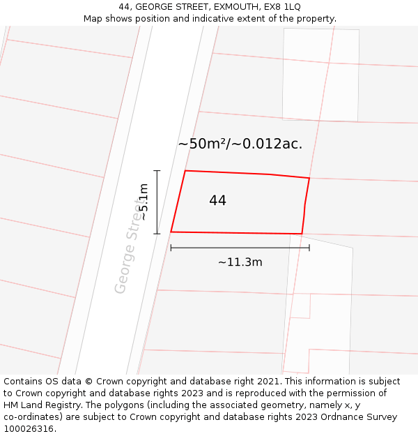 44, GEORGE STREET, EXMOUTH, EX8 1LQ: Plot and title map