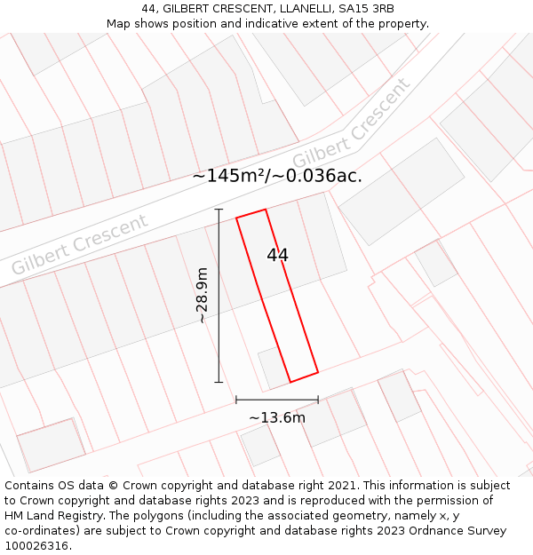 44, GILBERT CRESCENT, LLANELLI, SA15 3RB: Plot and title map