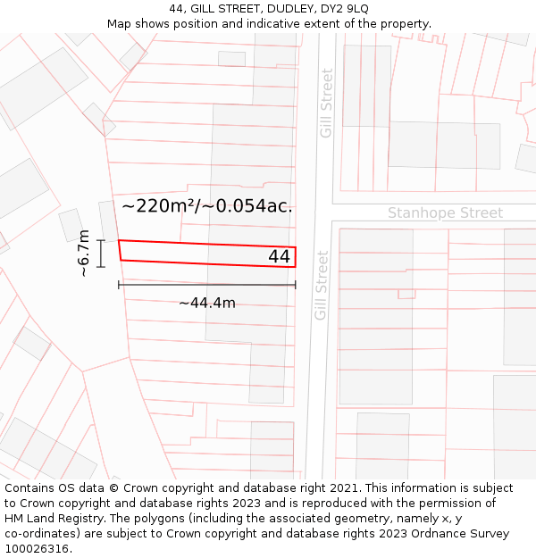44, GILL STREET, DUDLEY, DY2 9LQ: Plot and title map