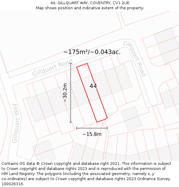 44, GILLQUART WAY, COVENTRY, CV1 2UE: Plot and title map