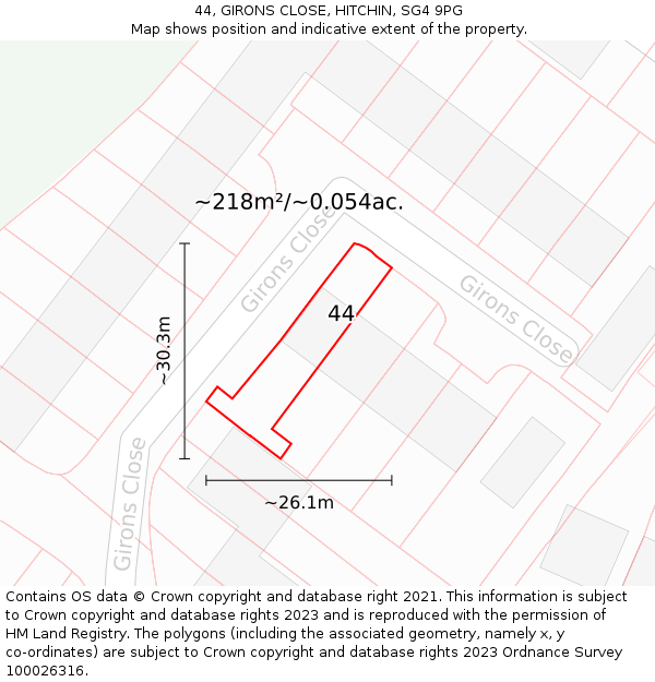 44, GIRONS CLOSE, HITCHIN, SG4 9PG: Plot and title map