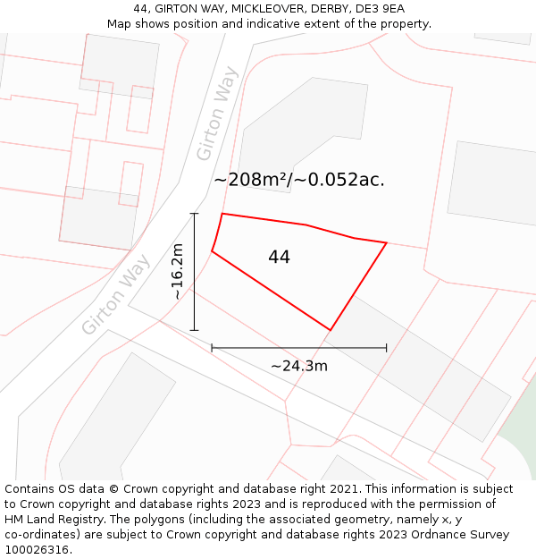 44, GIRTON WAY, MICKLEOVER, DERBY, DE3 9EA: Plot and title map