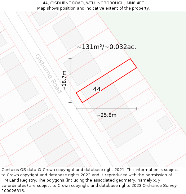 44, GISBURNE ROAD, WELLINGBOROUGH, NN8 4EE: Plot and title map