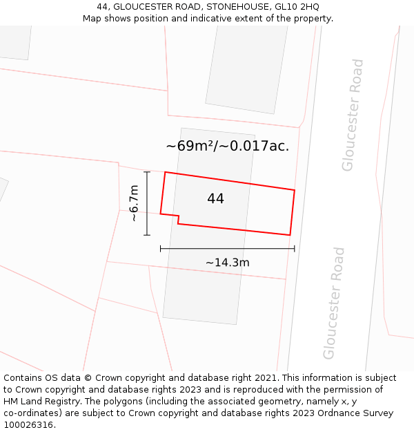 44, GLOUCESTER ROAD, STONEHOUSE, GL10 2HQ: Plot and title map