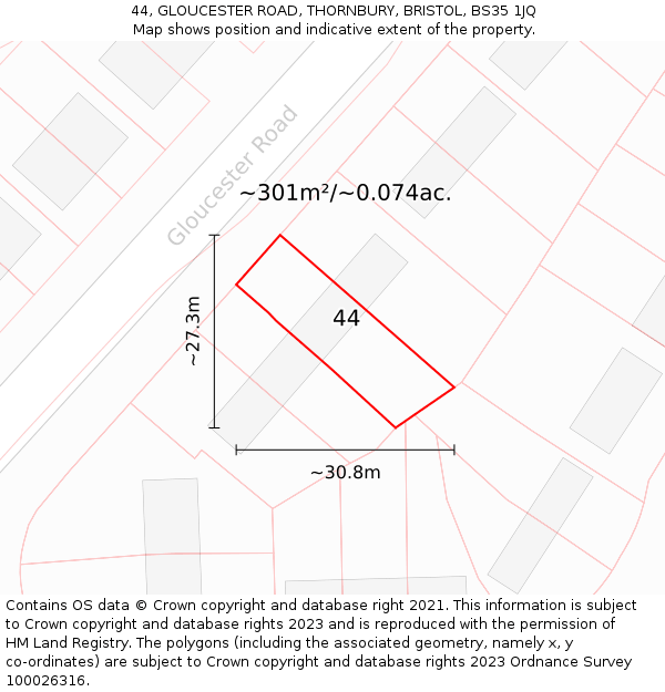 44, GLOUCESTER ROAD, THORNBURY, BRISTOL, BS35 1JQ: Plot and title map