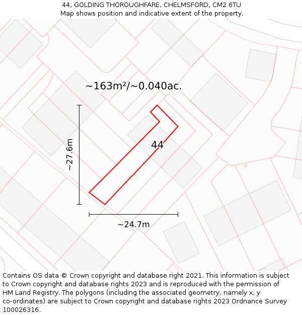 44, GOLDING THOROUGHFARE, CHELMSFORD, CM2 6TU: Plot and title map