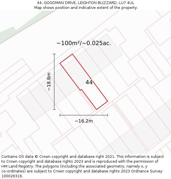 44, GOODMAN DRIVE, LEIGHTON BUZZARD, LU7 4UL: Plot and title map