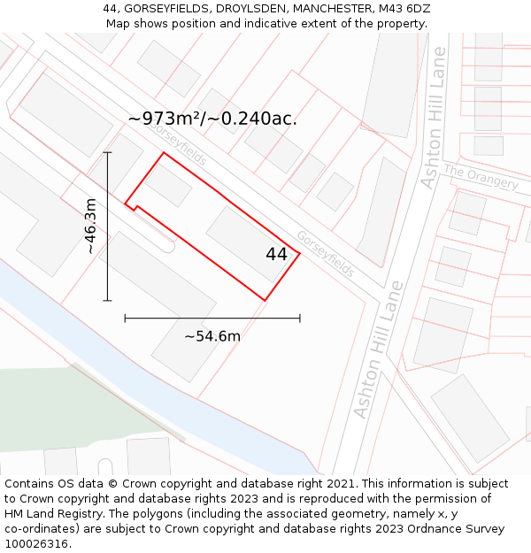 44, GORSEYFIELDS, DROYLSDEN, MANCHESTER, M43 6DZ: Plot and title map