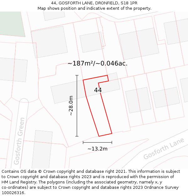 44, GOSFORTH LANE, DRONFIELD, S18 1PR: Plot and title map