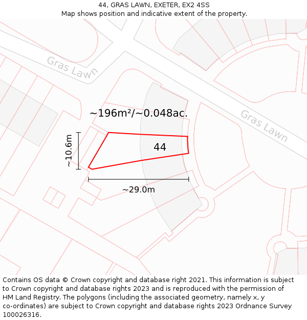 44, GRAS LAWN, EXETER, EX2 4SS: Plot and title map