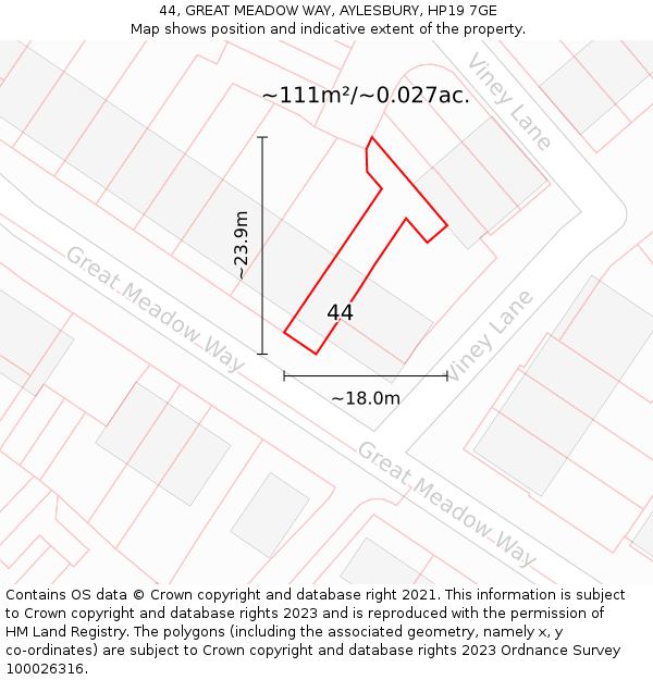 44, GREAT MEADOW WAY, AYLESBURY, HP19 7GE: Plot and title map