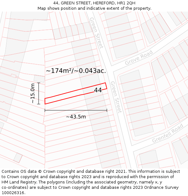 44, GREEN STREET, HEREFORD, HR1 2QH: Plot and title map