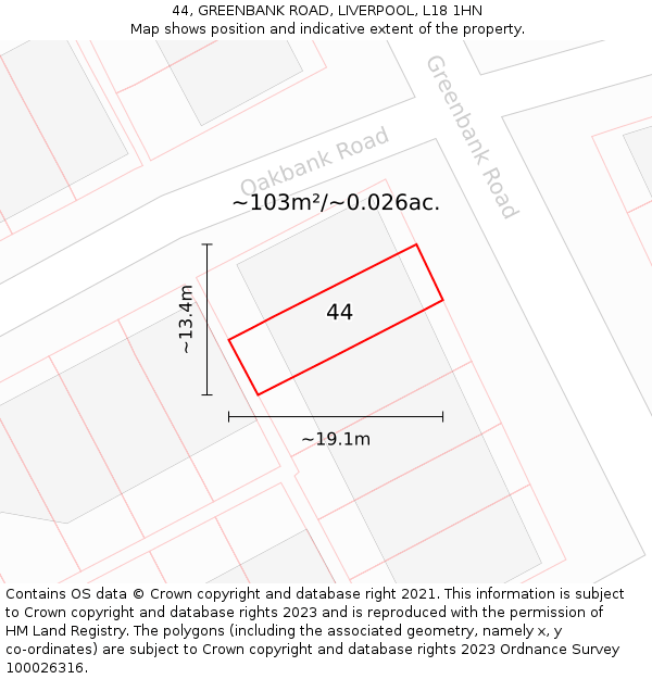 44, GREENBANK ROAD, LIVERPOOL, L18 1HN: Plot and title map