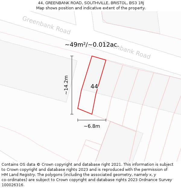 44, GREENBANK ROAD, SOUTHVILLE, BRISTOL, BS3 1RJ: Plot and title map
