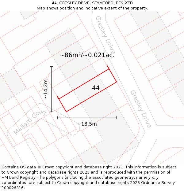 44, GRESLEY DRIVE, STAMFORD, PE9 2ZB: Plot and title map