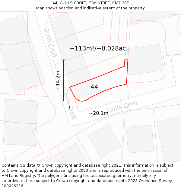 44, GULLS CROFT, BRAINTREE, CM7 3RT: Plot and title map