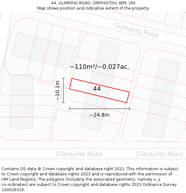 44, GUMPING ROAD, ORPINGTON, BR5 1RX: Plot and title map