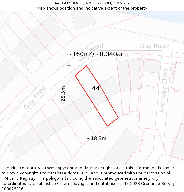 44, GUY ROAD, WALLINGTON, SM6 7LY: Plot and title map