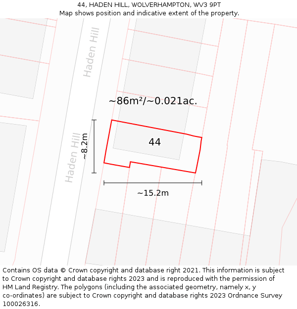 44, HADEN HILL, WOLVERHAMPTON, WV3 9PT: Plot and title map