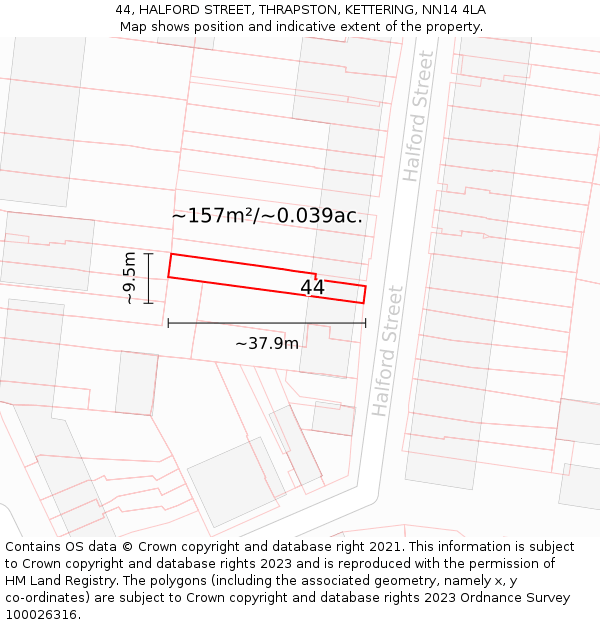 44, HALFORD STREET, THRAPSTON, KETTERING, NN14 4LA: Plot and title map