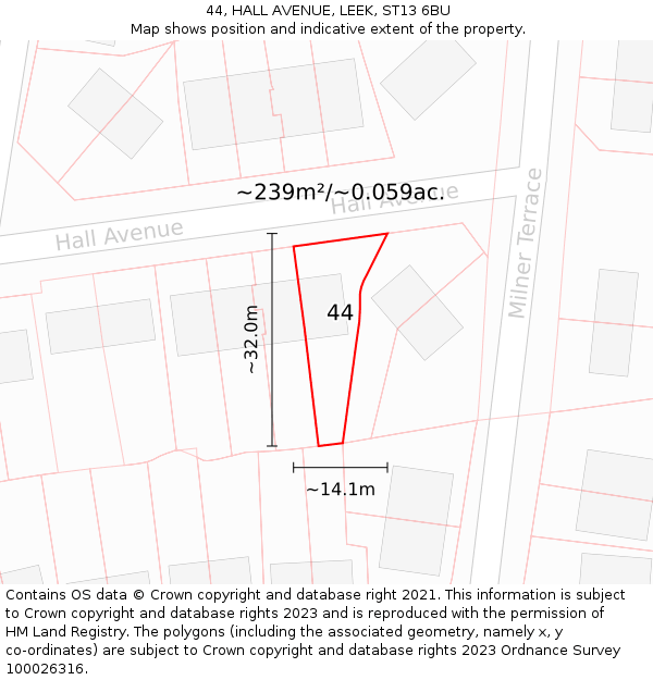 44, HALL AVENUE, LEEK, ST13 6BU: Plot and title map
