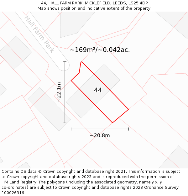 44, HALL FARM PARK, MICKLEFIELD, LEEDS, LS25 4DP: Plot and title map