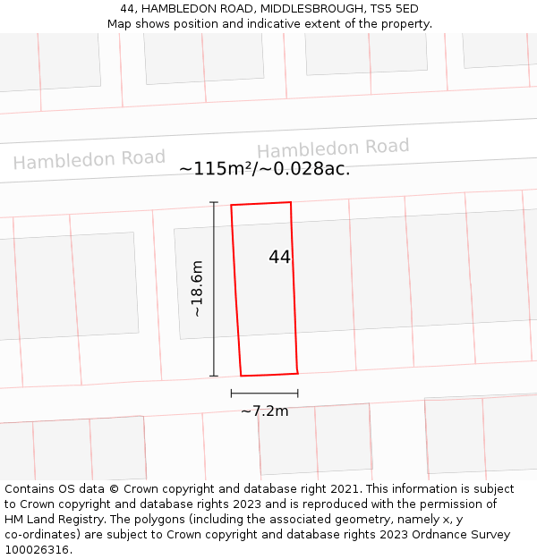 44, HAMBLEDON ROAD, MIDDLESBROUGH, TS5 5ED: Plot and title map
