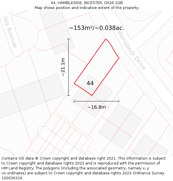 44, HAMBLESIDE, BICESTER, OX26 2GB: Plot and title map