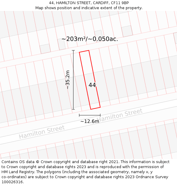 44, HAMILTON STREET, CARDIFF, CF11 9BP: Plot and title map