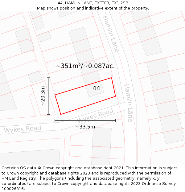 44, HAMLIN LANE, EXETER, EX1 2SB: Plot and title map