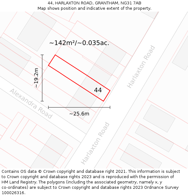 44, HARLAXTON ROAD, GRANTHAM, NG31 7AB: Plot and title map