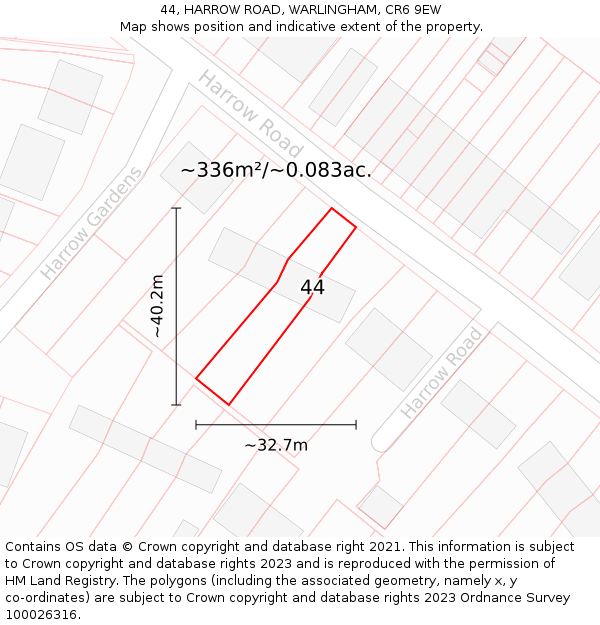 44, HARROW ROAD, WARLINGHAM, CR6 9EW: Plot and title map