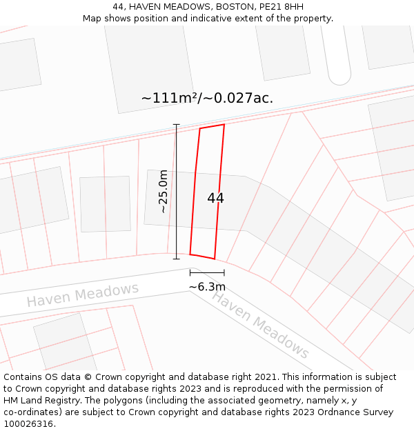 44, HAVEN MEADOWS, BOSTON, PE21 8HH: Plot and title map